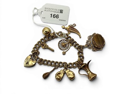 Lot 166 - A 9ct Gold Double Link Bracelet, suspending...