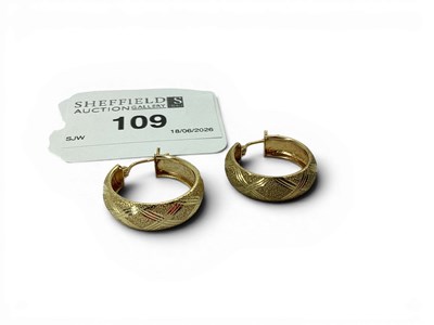 Lot 109 - A Pair of Decorative 9ct Gold Hoop Earrings,...