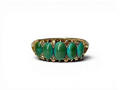Lot 196 - An Antique Turquoise Five Stone Ring, oval...