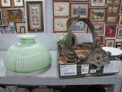 Lot 1397 - Brass and Pottery Rise and Fall Lamp, with...