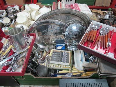 Lot 1109 - Plated Oval Twin Handled Tray, cutlery,...