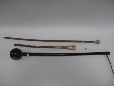 Lot 1294 - Cane Swagger Stick, 67cm long, ebonised club,...