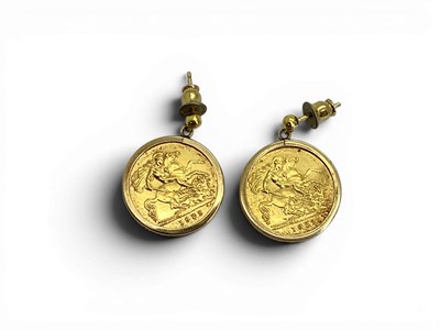 Lot 108 - A Pair of Elizabeth II Half Sovereign Earrings,...