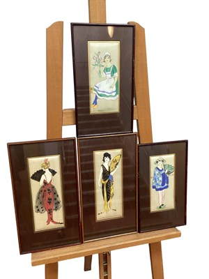 Lot 1147 - A Set of Four 1930's Paintings of on Silk,...