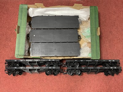 Lot 592 - Seven LGB G gauge bogie flat wagons, lettered "...