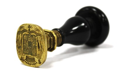 Lot 1268 - A XIX Century Wax Seal Stamp, with turned wood...