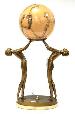 Lot 1254 - An Art Deco Gilt Metal Table Lamp, modelled...