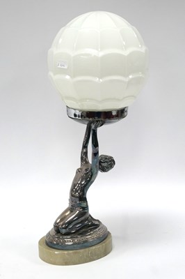 Lot 1256 - An Art Deco Silvered Metal Table Lamp,...