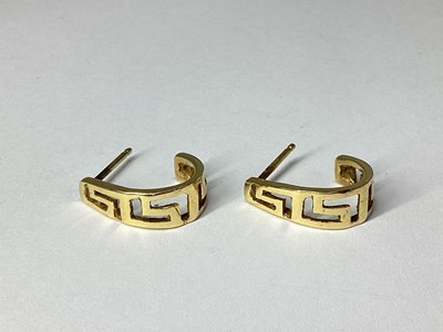 Lot 90 - A Pair of Greek Key Design Half Hoop Earrings,...