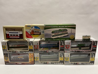 Lot 690 - Nine Diecast model trams by Corgi, Oxford and...