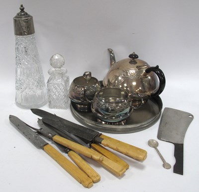 Lot 1284 - A Three Piece EPBM Tea Set on a Glass/Plated...