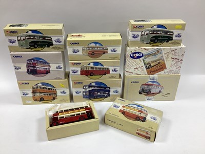 Lot 624 - Ten diecast model buses by Corgi to include...