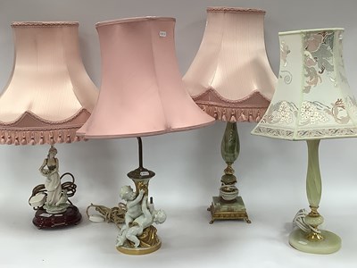 Lot 1577 - Four Table Lamps with Fabric Shades,...