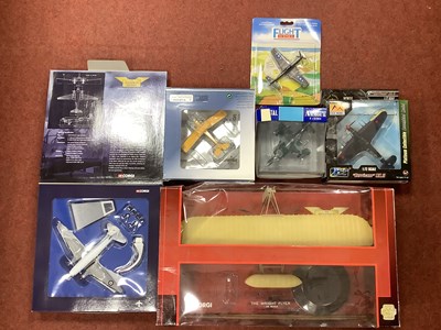 Lot 607 - Six diecast, plastic model aircraft by Corgi,...