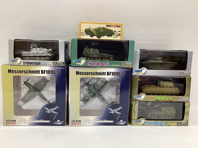 Lot 716 - Eight diecast, plastic model military vehicles...