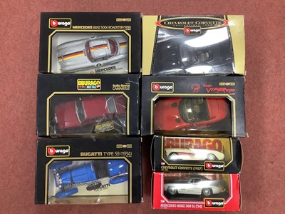 Lot 604 - Seven Burago 1:18/1:22/1:24 scale diecast...