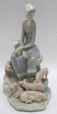 Lot 1264 - Lladro Girl with Piglets Figurine 4572, 26cm...