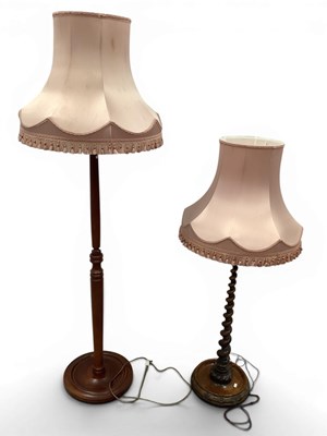 Lot 1512 - Walnut Barley Twist Standard Lamp, with a...