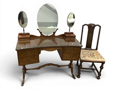 Lot 1530 - Walnut Dressing Table with central oval mirror,...