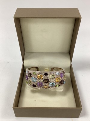 Lot 163 - QVC; A Multi Gemstone Hinged Cuff Bangle, of...