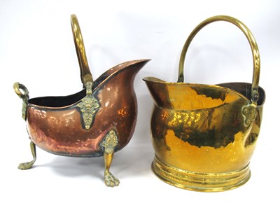 Lot 1280J - A Copper and Brass Coal Scuttle, raised on...