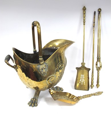 Lot 1280L - A XIX Century Brass Coal Shuttle of a Helmet...