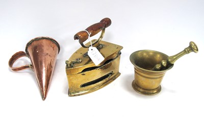 Lot 1280a - A XIX Century Brass Pestle and Mortar, a...