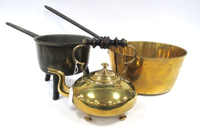 Lot 1280i - A Late XIX Century Brass Saucepan, with a long...