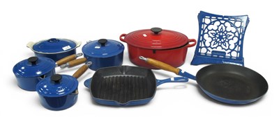 Lot 1418 - Le Creuset Red Enameled Twin Handled Pan,...