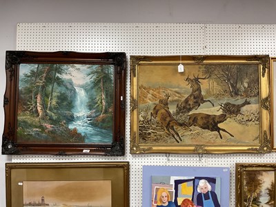 Lot 1492 - C.M. Roberts, Running Stag Family, oil on...