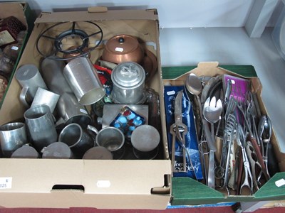 Lot 1025 - Metalware, including copper burner with lidded...
