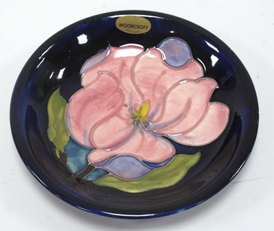 Lot 1275 - Moorcroft Cobalt Blue and Pink Magnolia Dish...