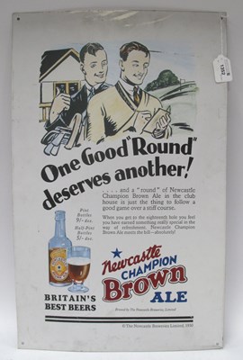 Lot 1352 - Advertising Tin Sign for 1930s Newcastle Brown...