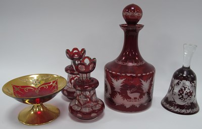 Lot 1200 - Pair of XIX Century Bohemian Ruby Red Etched...