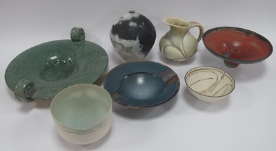 Lot 1198 - Studio pottery, including a sage green glazed...