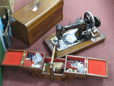 Lot 1443 - Sewing machine and sewing box, including a...