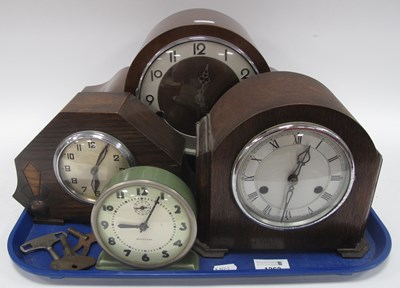 Lot 1363 - Clocks, including vintage wooden cased mantel...