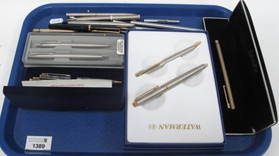 Lot 1389 - Writing pens - 'Lamy' with '585' nib, Waterman...