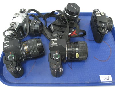 Lot 1388 - Five 35mm SLR Film Cameras all with attached...