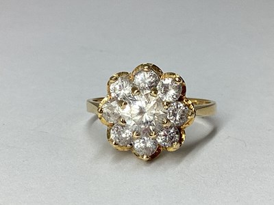 Lot 43 - An 18ct Gold Cluster Ring, of flowerhead...