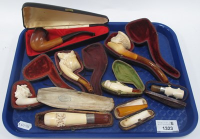 Lot 1323 - Cased Smokers Pipes and Cherouts, including...