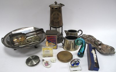 Lot 1286 - Eccles Miners Lamp, candle snuffers, other...