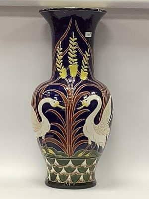 Lot 1573 - Large Pottery Floor Vase, featuring four swans...