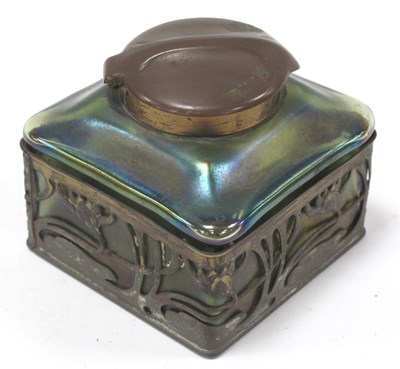 Lot 1302 - Art Nouveau irridescent glass inkwell, in the...