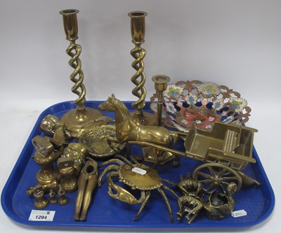 Lot 1294 - Brassware, including a pair of Victorian-style...