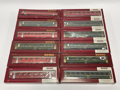 Lot 513 - Twelve boxed Bemo HOm (HO scale, 12mm track)...