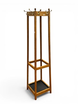 Lot 1463 - Light Oak Hat and Coat Stand with brass hooks...
