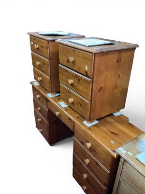 Lot 1483 - Pine Desk and two Bedside Chests of three...