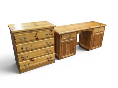 Lot 1468 - Pine Desk, 140cm wide with a chest of drawers...