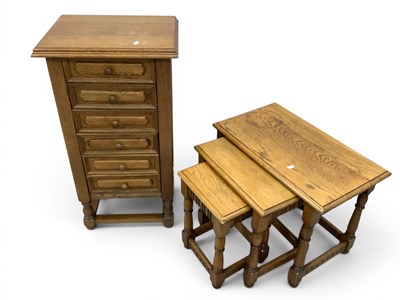 Lot 1540 - Oak Nest of Coffee Tables, slender chest of...